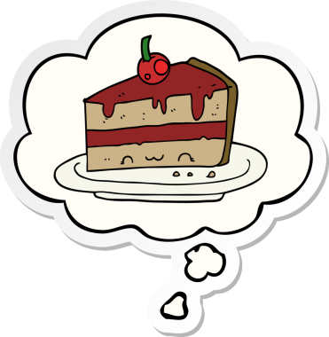 Düşünce baloncuklu çizgi film pastası bir insan tarafından çizilmiş çıkartma.