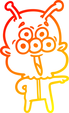 Bir insan tarafından çizilmiş mutlu çizgi film uzaylısının sıcak çizgi çizimi