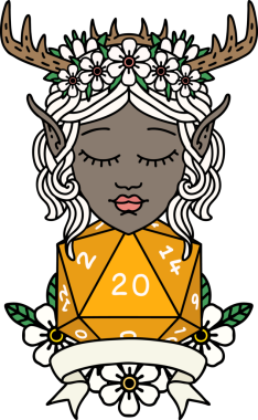 Retro Dövme Tarzı Elf Karakteri Bir insan tarafından çizilmiş doğal 20 zar ile