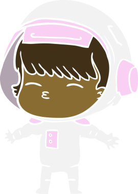 Düz renkli çizgi film meraklısı astronot bir insan tarafından çizilmiş.