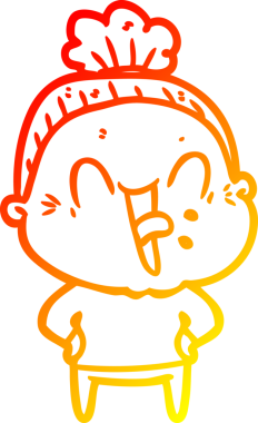 Bir insan tarafından çizilmiş mutlu, yaşlı bir kadının sıcak çizgi çizimi.