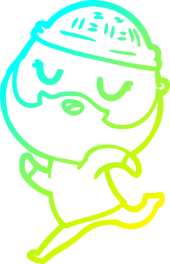 Bir insan tarafından çizilmiş sakallı bir çizgi film karakteri.