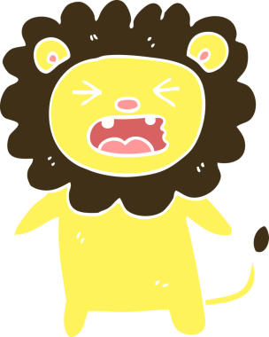 Bir insan tarafından çizilmiş düz renkli çizgi film kükreyen aslanı.