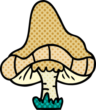 Bir insan tarafından çizilmiş tek bir mantarın el çizimi karikatürü.