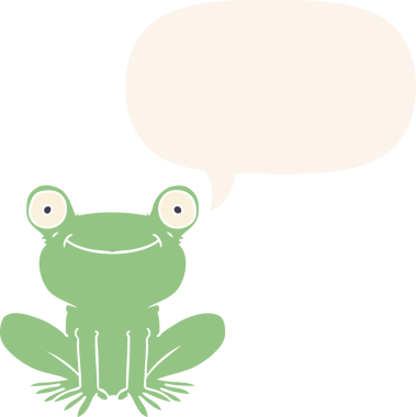 bir insan tarafından çizilmiş, konuşma baloncuklu bir kurbağa.