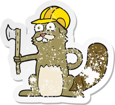 Bir insan tarafından çizilmiş bir karikatür kunduzunun geriletilmiş çıkartması.