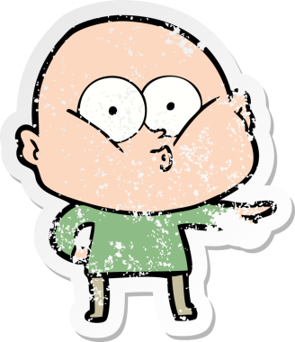 Bir insan tarafından çizilmiş kel bir adamın sıkıntılı çıkartması.