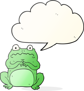 Bir insan tarafından çizilmiş serbest konuşma balonu karikatürü komik kurbağa