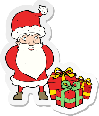 Bir insan tarafından çizilmiş Noel Baba çizgi filminin çıkartması.