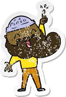 Bir insan tarafından çizilmiş harika bir fikri olan mutlu sakallı bir adamın sıkıntılı çıkartması.