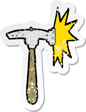 Bir insan tarafından çizilmiş bir karikatür çekiçinin gerilimli yapıştırması.