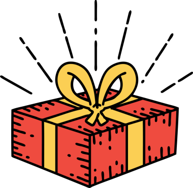 Bir insan tarafından çizilmiş geleneksel dövme stili bir Noel hediyesi.