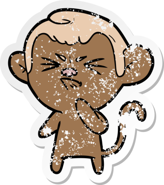 Bir insan tarafından çizilmiş kızgın bir maymunun sıkıntılı çıkartması.