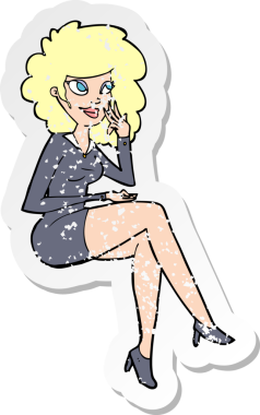 Bir insan tarafından çizilmiş karikatür ofis kadınının sıkıntılı retro yapıştırması.