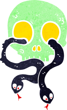 Bir insan tarafından çizilmiş yılanlı kafatası.