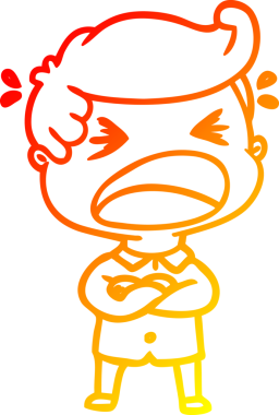 Bir insan tarafından çizilmiş bağıran bir çizgi film karakteri.