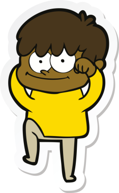 Bir insan tarafından çizilmiş mutlu bir çizgi film karakterinin çıkartması.