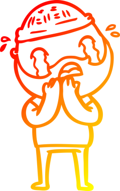 Bir insan tarafından çizilmiş ağlayan sakallı bir adamın sıcak çizgi çizimi.