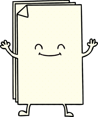 Çizgi roman tarzı tuhaf çizgi film. Bir insan tarafından çizilmiş mutlu kağıt yığını.