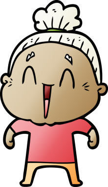 Bir insan tarafından çizilmiş mutlu yaşlı kadın çizgi filmi.