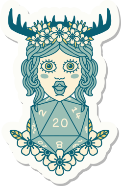 Bir insan tarafından çizilmiş 20 zarlı insan Druid çıkartması.