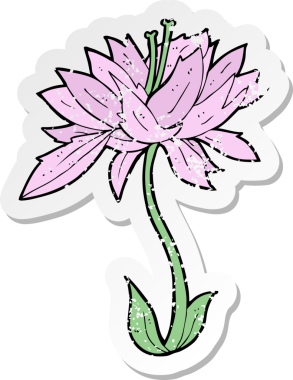 Bir insan tarafından çizilmiş karikatür çiçeğinin gerilmiş yapıştırması.