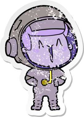 Bir insan tarafından çizilmiş mutlu bir astronotun sıkıntılı çıkartması.