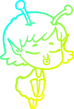 Bir insan tarafından çizilmiş, soğuk gradyan bir uzaylı kız çizgi filmi