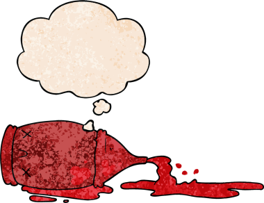 Bir insan tarafından çizilmiş, grunge desenli düşünce baloncuklu çizgi film şişesi döküldü.