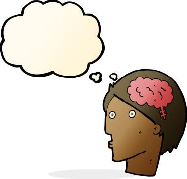 Bir insan tarafından çizilmiş beyin sembolü olan çizgi film adamı.