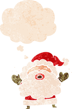 çizgi film Noel Baba bağırıyor grunge içinde düşünce balonu sıkıntılı retro dokuma tarzı bir insan tarafından çizilmiş