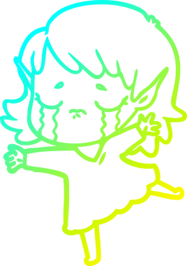 Bir insan tarafından çizilmiş, ağlayan bir elf kızı çizimi.