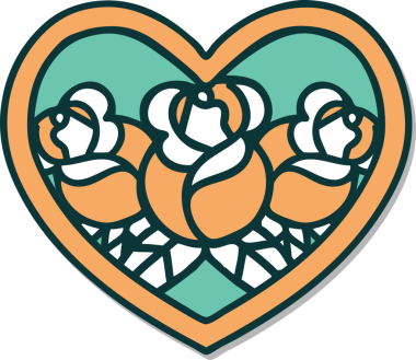 Geleneksel kalp stili dövme çıkartması ve bir insan tarafından çizilmiş çiçekler.