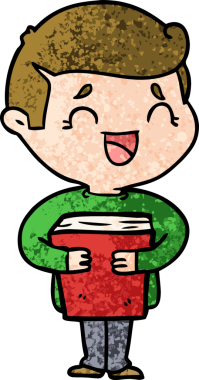 Bir insan tarafından çizilmiş bir kitabı tutan gülen adam.