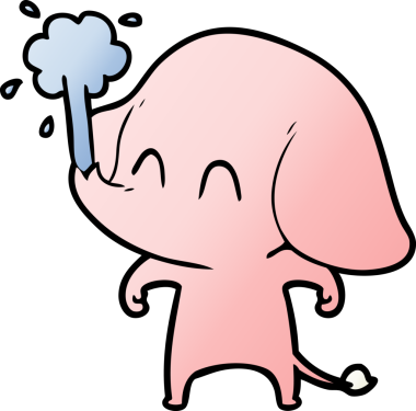 Bir insan tarafından çizilmiş su püskürten sevimli bir fil.