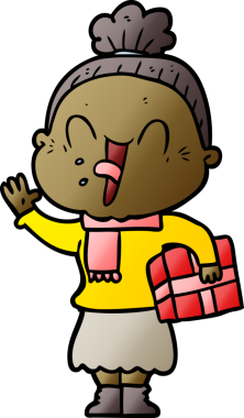 Bir insan tarafından çizilmiş mutlu yaşlı kadın çizgi filmi.