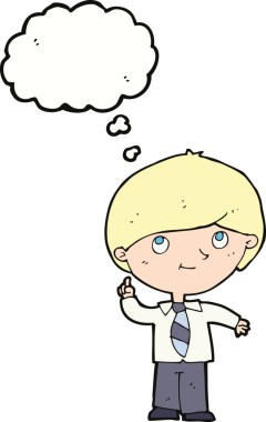 Bir insan tarafından çizilmiş düşünce baloncuğu fikri olan çizgi film çocuğu.