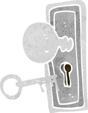 bir insan tarafından çizilmiş çizgi film anahtarı ve anahtar deliği