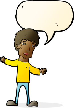 Bir insan tarafından çizilmiş, konuşma balonu olan endişeli bir adam.