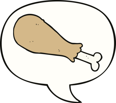 Bir insan tarafından çizilmiş konuşma balonlu tavuk budu.