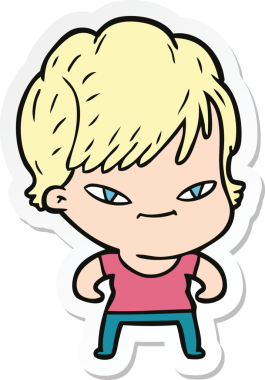 Bir insan tarafından çizilmiş mutlu bir kadının çıkartması.