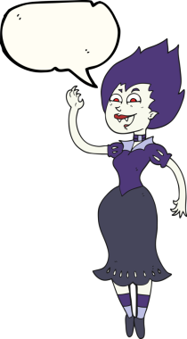 Bir insan tarafından çizilmiş serbest konuşma balonu çizilmiş vampir kız.