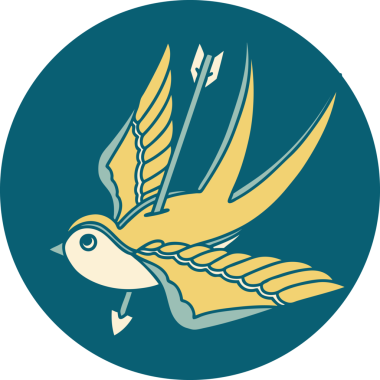 Bir insanın çizdiği okla delinmiş bir kırlangıcın ikonik dövme şekli