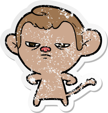 Bir insan tarafından çizilmiş karikatür maymununun sıkıntılı çıkartması