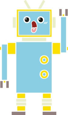 Bir insan tarafından çizilmiş düz renkli bir robot karikatürü