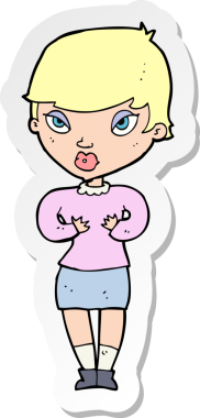 Bir insan tarafından çizilmiş kendine işaret eden bir karikatür kadının çıkartması.