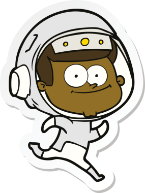 Bir insan tarafından çizilmiş mutlu bir astronot çizgi filminin çıkartması.