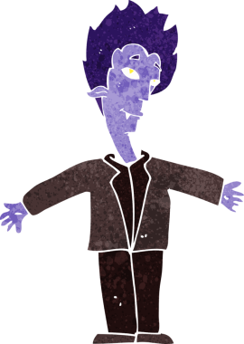 Bir insan tarafından çizilmiş mutlu vampir çizgi filmi.