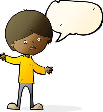 Bir insan tarafından çizilmiş konuşma balonu olan mutsuz bir çocuk.