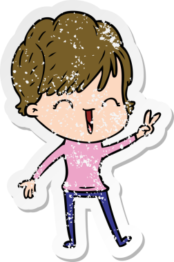 Bir insan tarafından çizilmiş, gülen bir karikatür çıkartması.